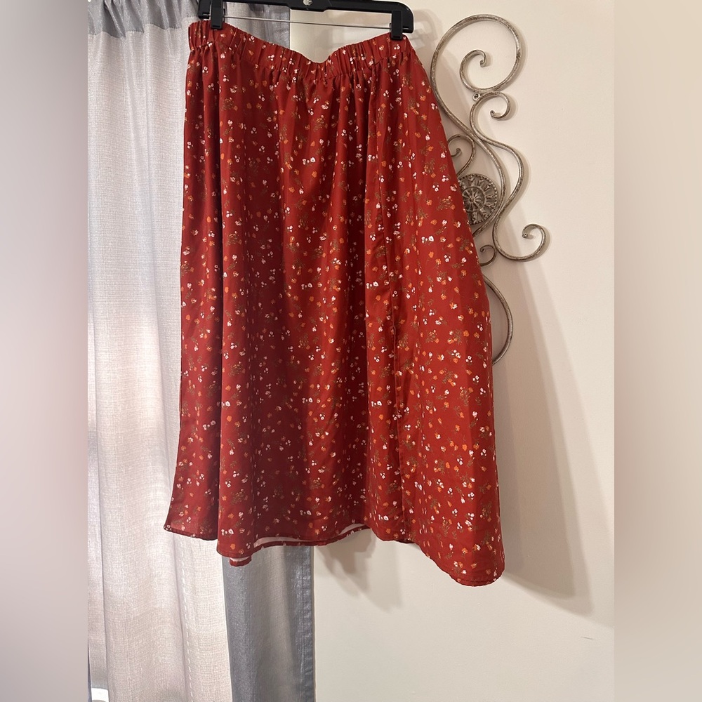 BloomChic Burnt Orange Floral A-Line Skirt